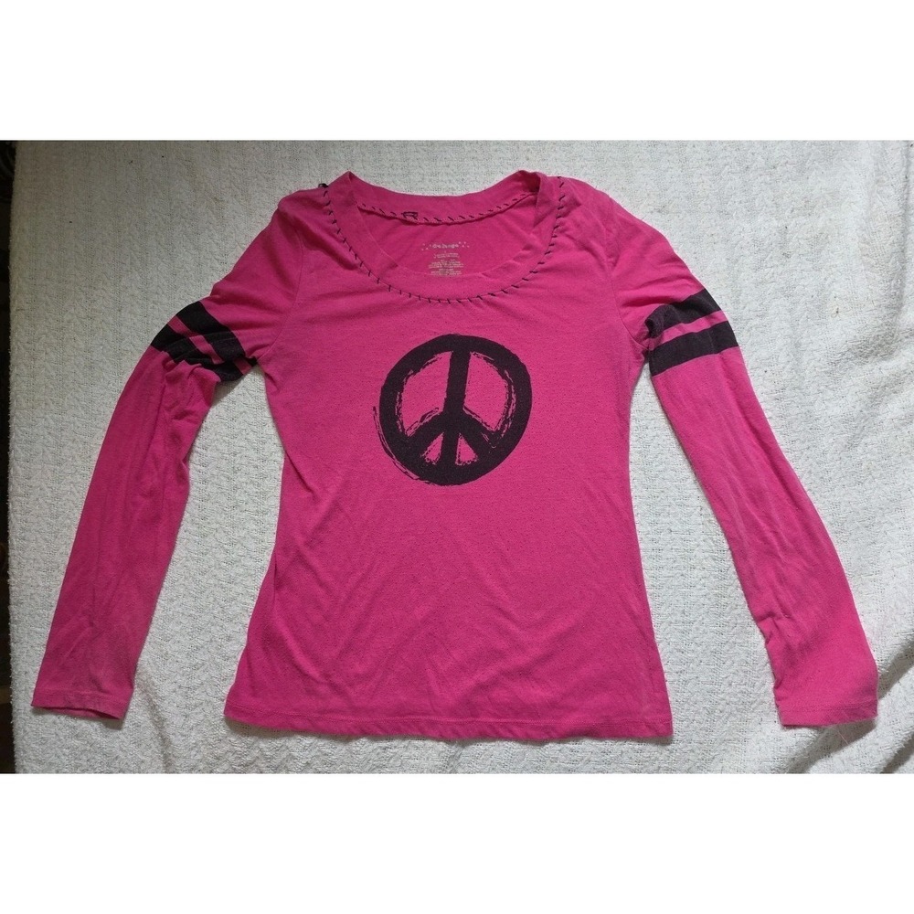 Y2K Women's Peace Pink‎ Graphic Long Sleeve T Shirt Size L Emo Scene